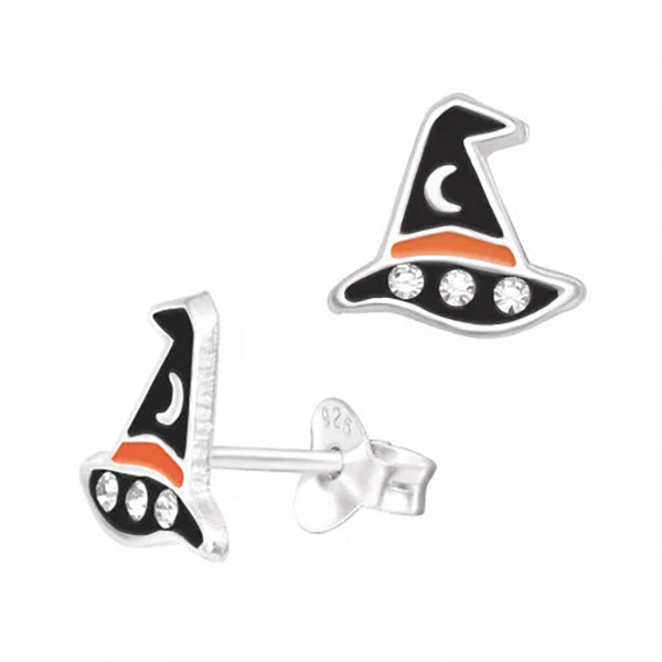 SS 925 KIDS ENAMEL WITCHES HAT WITH CRYSTALS STUD EARRINGS