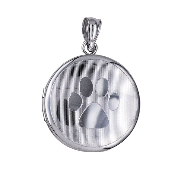 STERLING SILVER 20MM "PAW PRINT" MEMORIAL ROUND LOCKET