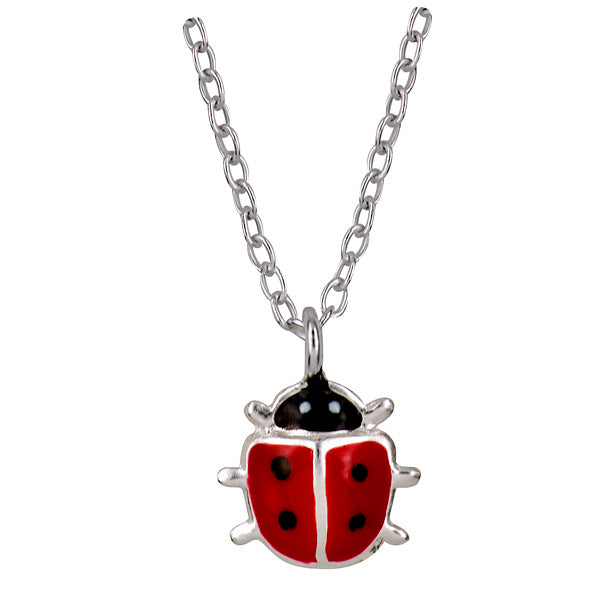 S/S 925 KIDS ENAMEL LADY BUG PENDANT WITH 40CM CHAIN+5CM EXT