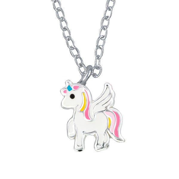 S/S 925 KIDS ENAMEL UNICORN PENDANT WITH 40CM CHAIN + 5CM EXT