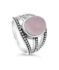 S/S NATURAL ROSE QUARTZ RING 13MM X 10MM