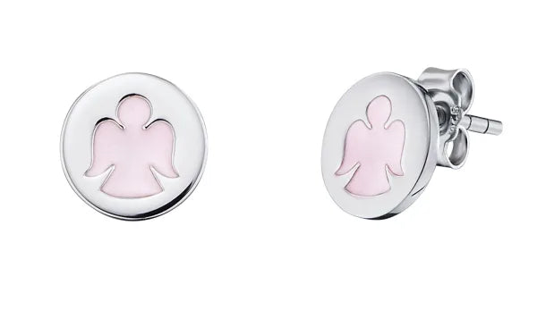 S/S 925 KIDS HERZENGEL PINK ANGEL ENAMEL DISC STUD EARRINGS