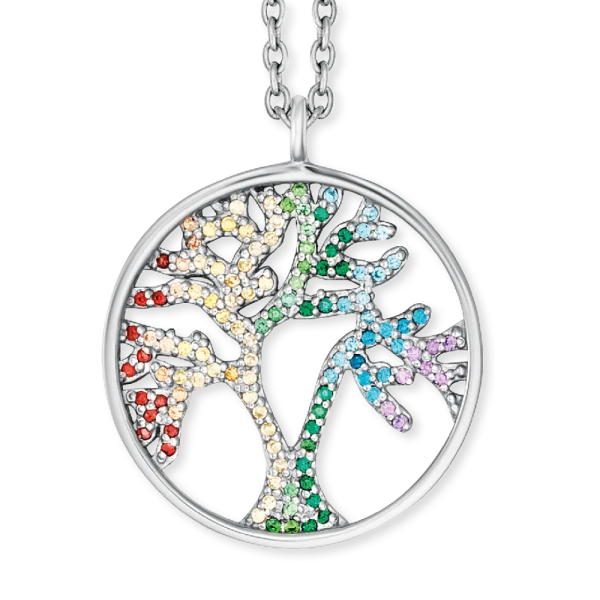 ENGELSRUFER SILVER TREE OF LIFE RAINBOW CZ NECKLACE