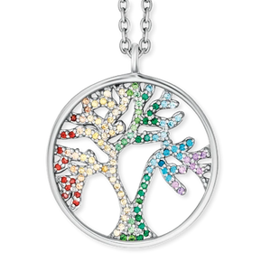 ENGELSRUFER SILVER TREE OF LIFE RAINBOW CZ NECKLACE